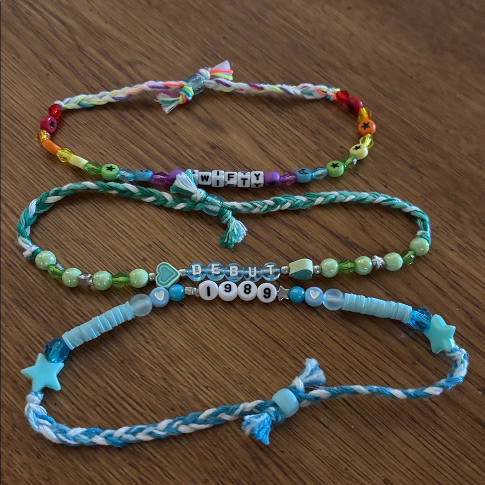 Handmade set of 3 Colorful Beaded TS Friendship Bracelets
